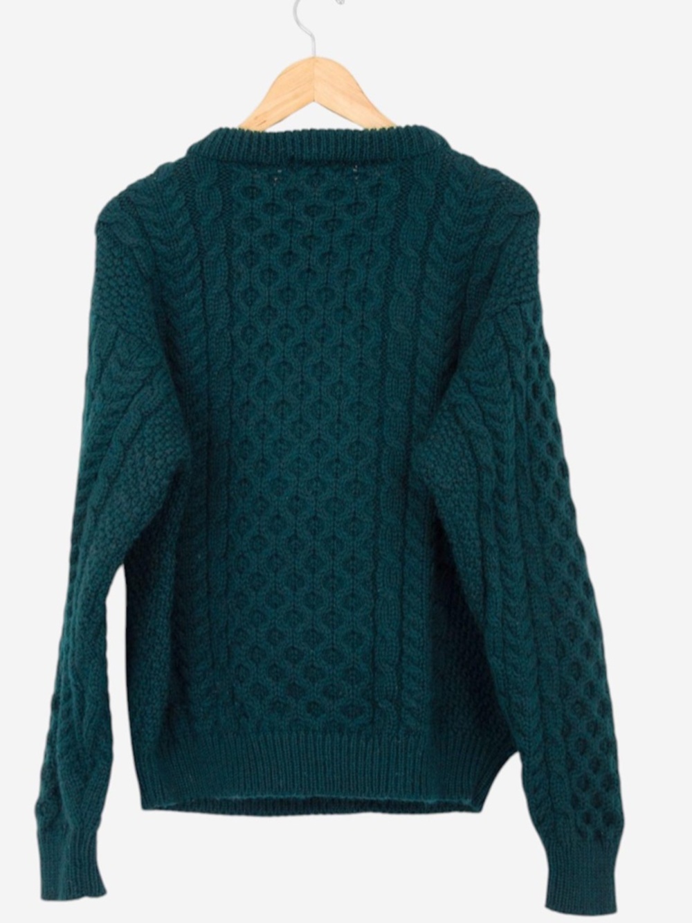 vintage 80s l.l. bean teal cable knit irish wool pullover fisherman sweater - Picture 4 of 5